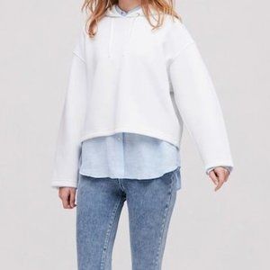 Casual Streetwear Sporty Athleisure Long Sleeve Crop Hoodie Sweater in White (S)